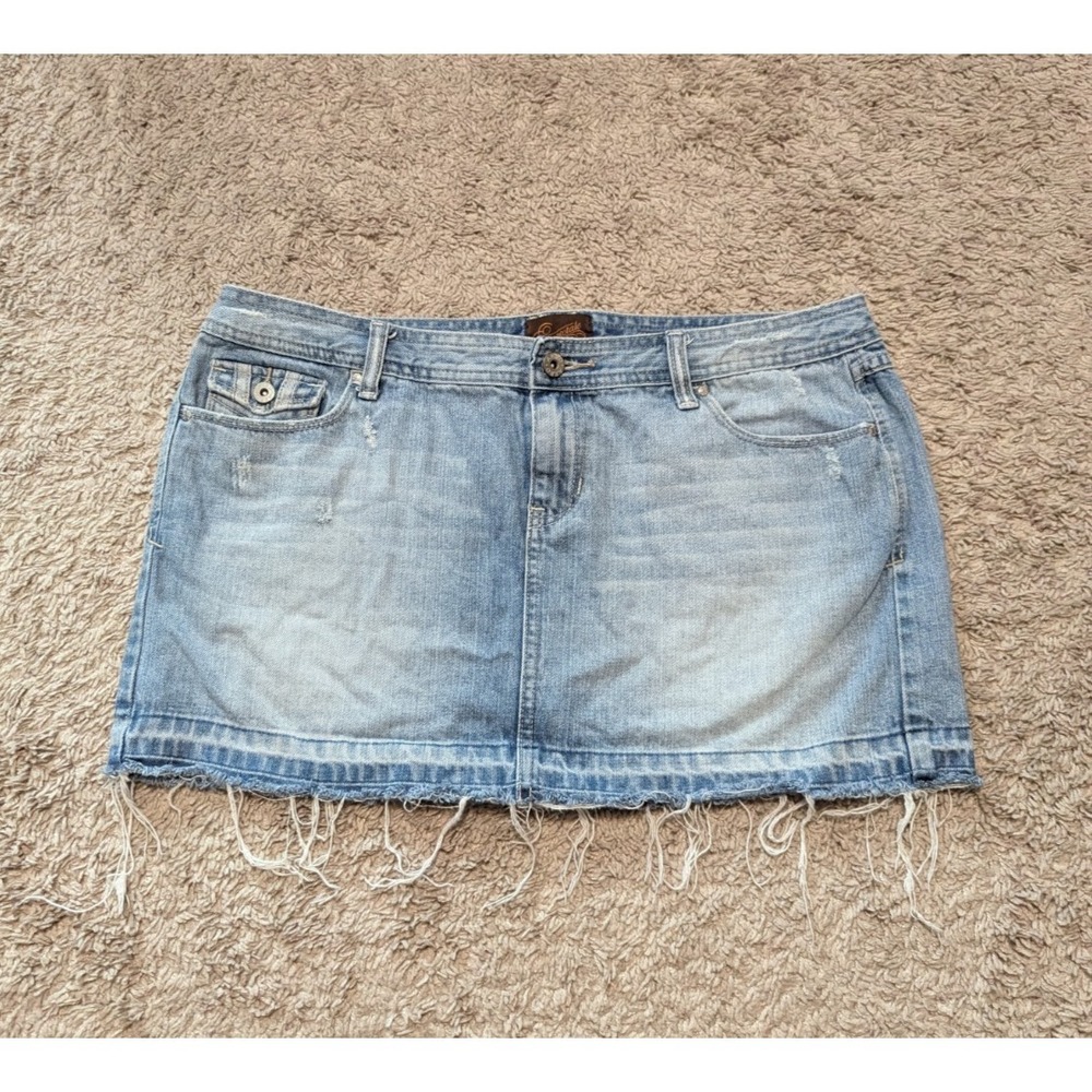 Vtg Y2K Aeropostale Micro Mini Skirt Sz‎ 13/14 Jean Frayed Raw Hem Flap Pockets